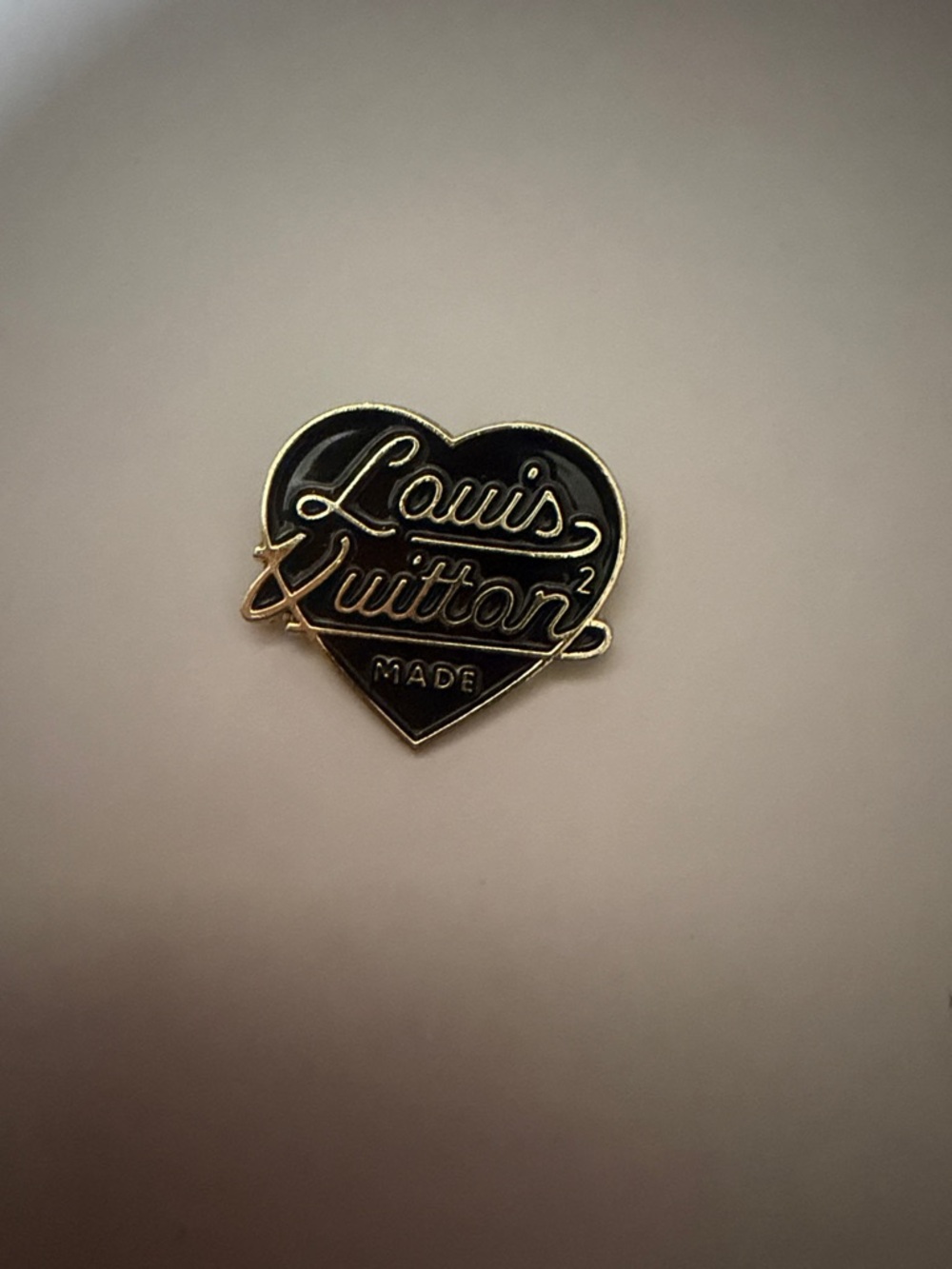 Vintage style Brooch Black and Gold Heart Logo Pin